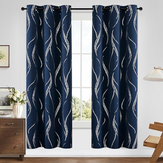 Yakamok Navy Blue Blackout Curtains - Image 2