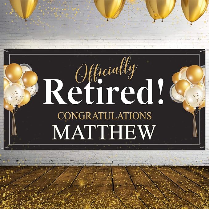 Generic Personalized Retirement Banner, and Blue, 12x24 inch, Indoor/Outdoor by Custom