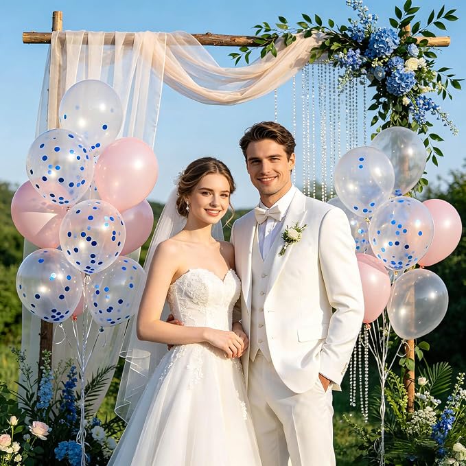 100pcs Blue Confetti Balloons 12 Inch Clear Latex Balloon - Image 5