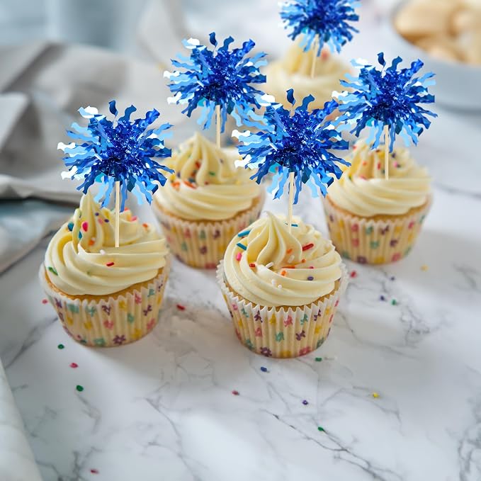 Gyufise 30Pcs Foil Firework Cupcake Toppers Happy Birthday Cake Toppers Sparkle - Image 5