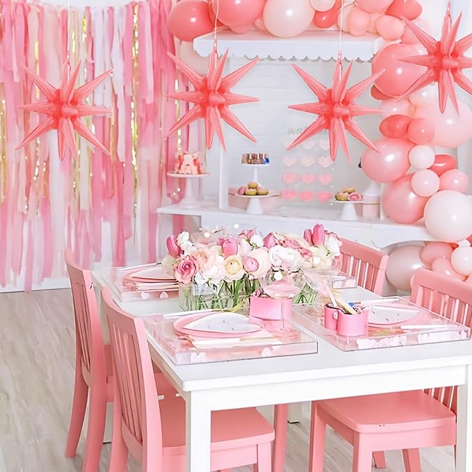 TONIFUL 4 Pcs Explosion Star Balloons Nude Pink Foil Balloon Party Decor | 22 - Image 6
