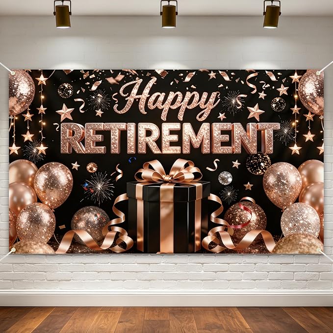 Pink Retirement Party Decorations, 72x43 Happy Retirement Backdrop | Large by Dormirpilow