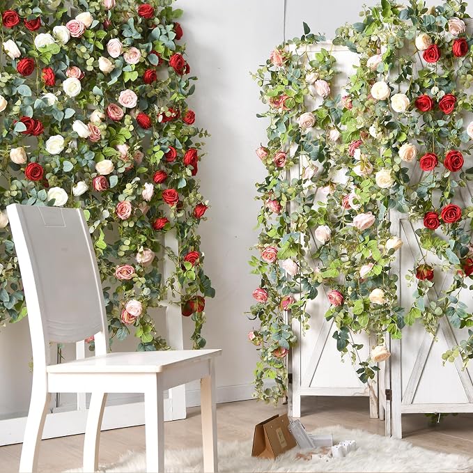 Artificial Flower Garland 2pcs 5.4ft Floral Peony Vine Decor, Hanging Faux - Image 5