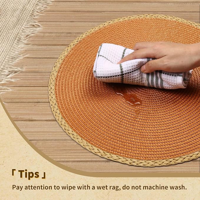 Round Placemats Set of 8, Woven Table Mats, Thin Edge, 15 Inch Diameter - Image 4