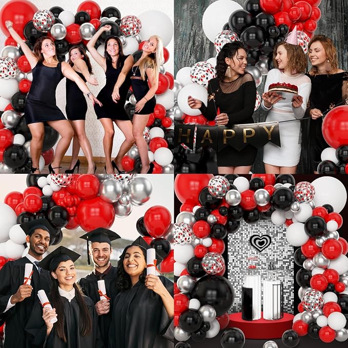 Amandir 153pcs Red Black and White Balloon Arch Garland Kit Different Sizes | - Image 6