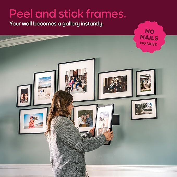 Mixtiles Official - Custom Photo Tiles - Personalized Printed Photos - Magnetic Wall Frames - Adhesive Sticker, No Nails - Various Sizes and Frames - 8x8-9Tile - Black Frame