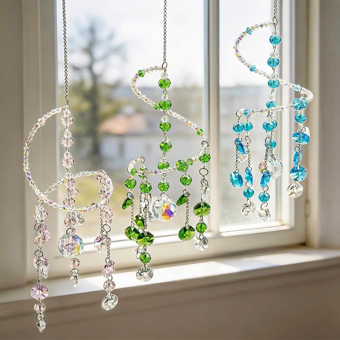 3 Pcs Crystal Suncatchers Wind Chimes, Spiral Sun Catchers Indoor Window | - Image 8