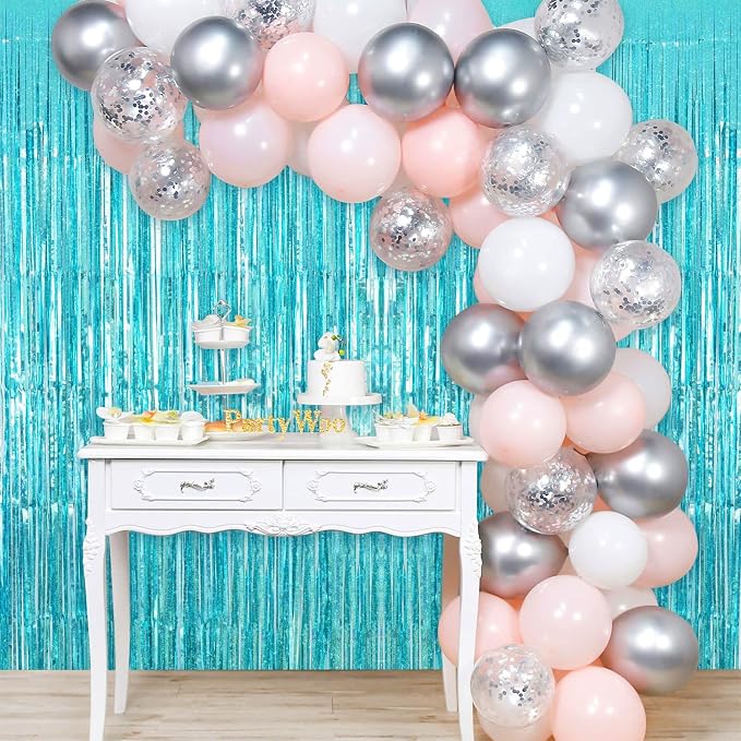 Blue Tinsel Foil Fringe Curtain Backdrop, 3.3 x 8.2 ft Metallic Glitter Curtain - Image 5