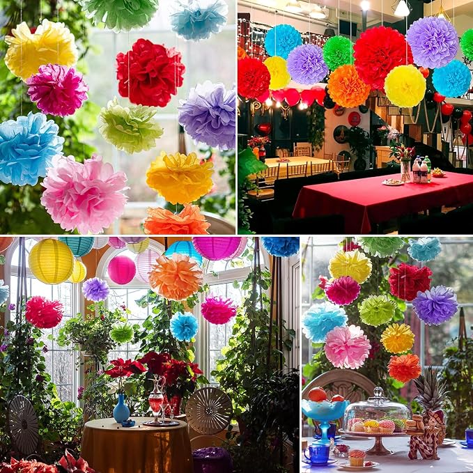 Qimoo 20pcs Red Paper Pom Poms Decorations, DIY Tissue Paper Flowers Ball - Image 5