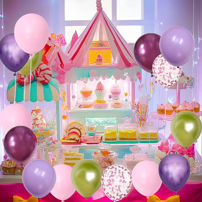 Light Pink Purple Green Balloons Birthday Party Decorations-48Pcs 12inch - Image 5