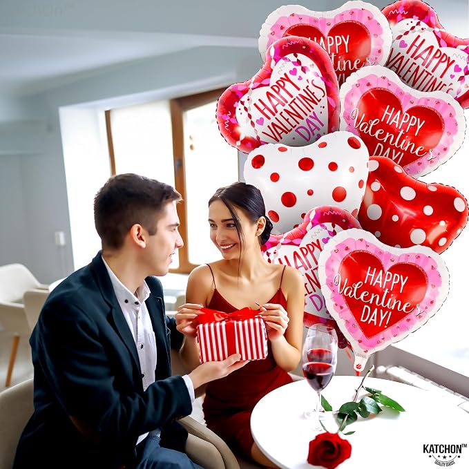 KatchOn White & Pink Heart Shaped Foil Balloons 18 Inch, Valentines Day - Image 8