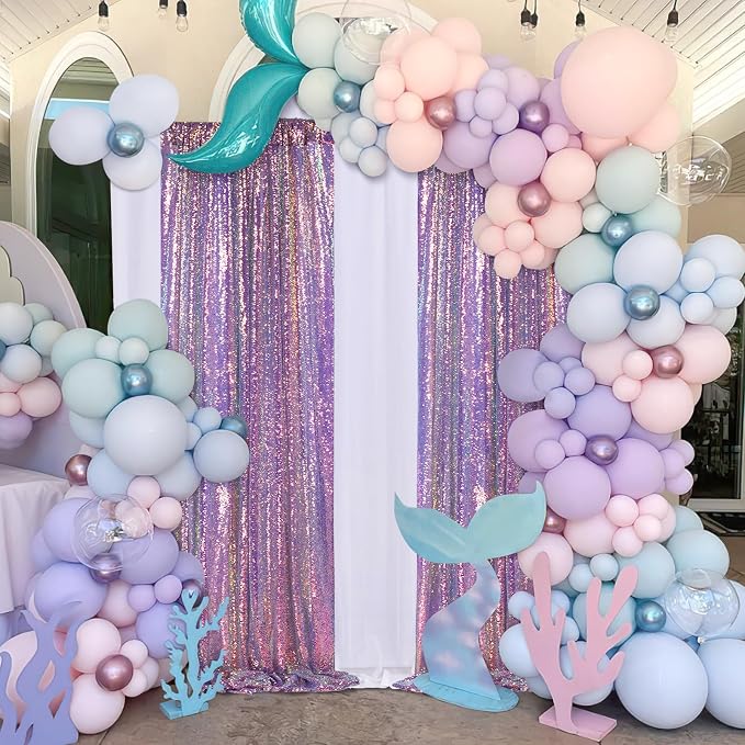 Sequin Backdrop Mermaid Purple 4 Pieces 2FTx8FT Shimmer Birthday Baby Shower - Image 6
