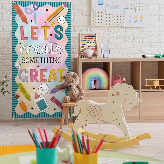 HunnmingRe Let's Create Something Great Banner Door Decor Back to School Party - Image 7