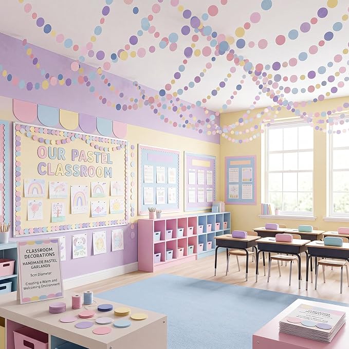 Outus 10 Pieces Colorful Circle Garland Banner Hanging Paper Dot Decorations - Image 4
