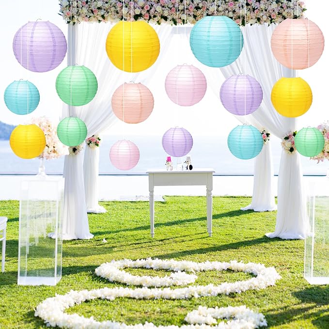 21Pcs Pastel Paper Lanterns, 4-10in 8 Colors, Hanging Decor - Image 5