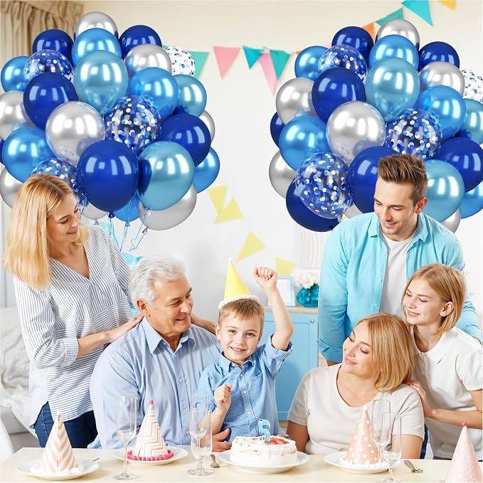 Paready Blue Silver Balloons, 12 Inch Confetti Balloon Metallic Silver Party - Image 8
