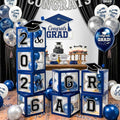 Graduation Decorations 2026 Navy Blue and Gold Balloon Boxes and Arch Garland by makegraduationunforgettable