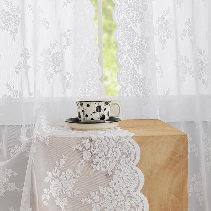 Kotile White Floral Lace Curtains - Image 7