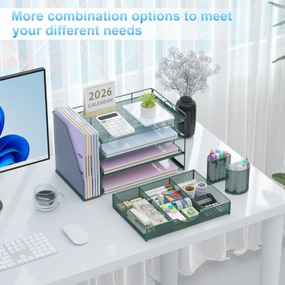 gianotter 4-Tier Desk Organizer with Drawers, File Holders, Letter Trays and Pen Holders - Workspace Accessories for Office Supplies (Green)