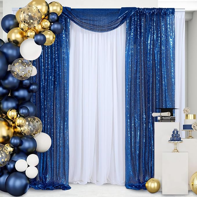 Royal Blue Sequin Backdrop Curtains Party Glitter Drapes 2 Pcs 2FTx8FT | - Image 6