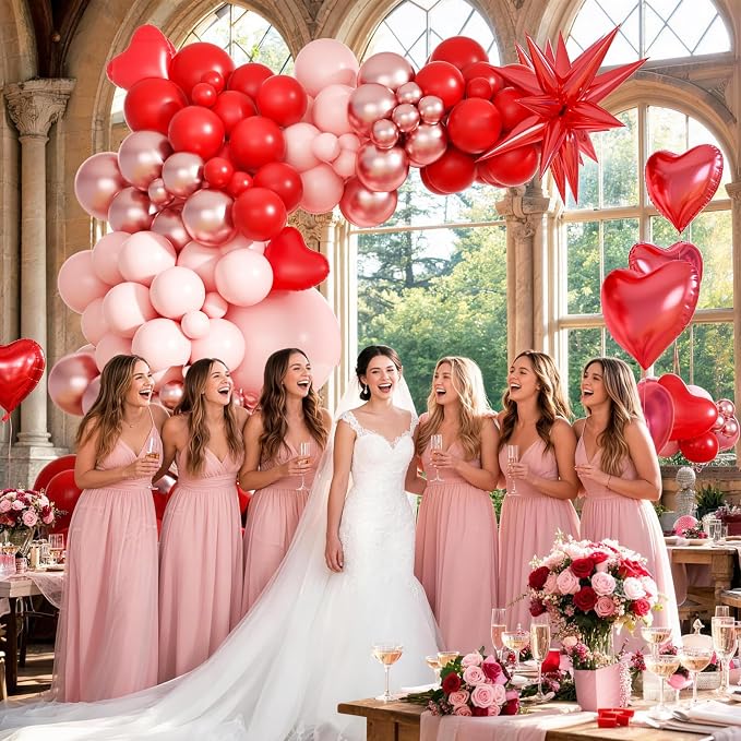 KARLURE Pink Red Rose Gold Balloon Arch Kit Garland - Image 4