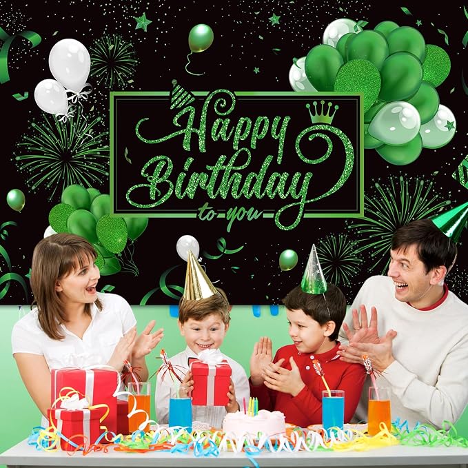 Blulu Happy Birthday Backdrop Banner Sign Poster Large Fabric Glitter Balloon - Image 4