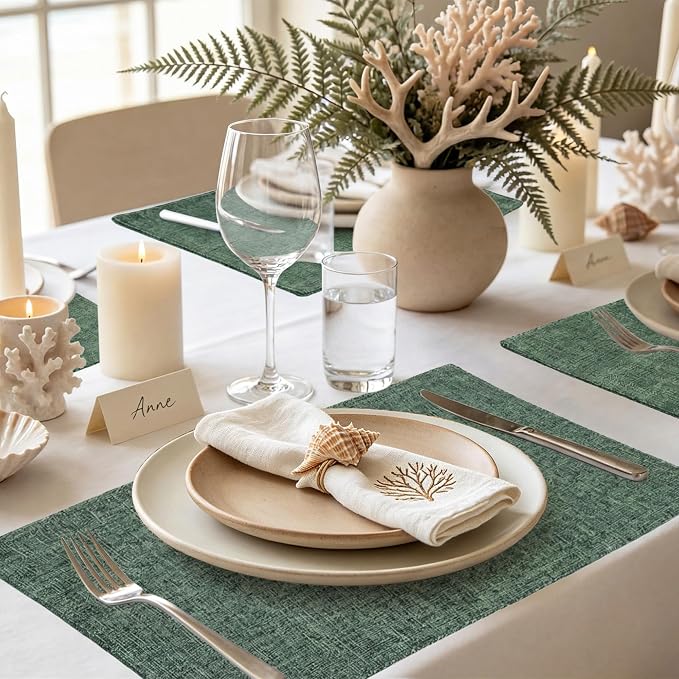 Faux Cotton Linen Placemats Set of 6, Cloth Washable Farmhouse Dining Table Mats - Image 7
