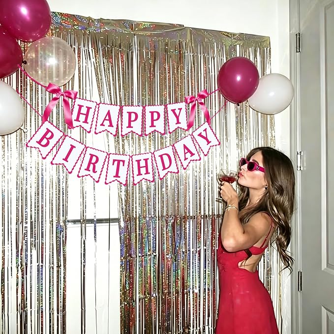 Bow Happy Birthday Banner for Bow Birthday Decorations Bows Garland for Women - Image 6