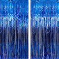 GOER 6.4 ft x 9.8 ft Metallic Tinsel Foil Fringe Curtains,Pack of 2 Party Streamer Backdrop for Birthday,Graduation Decorations and New Year Eve (Navy Blue)