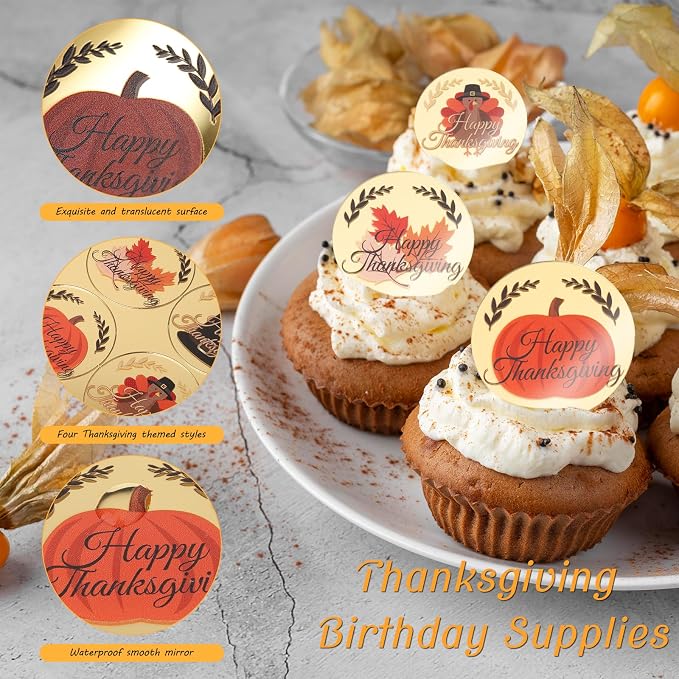 20Pcs Happy Thanksgiving Cupcake Toppers Pumpkin Cake Decor - Image 4