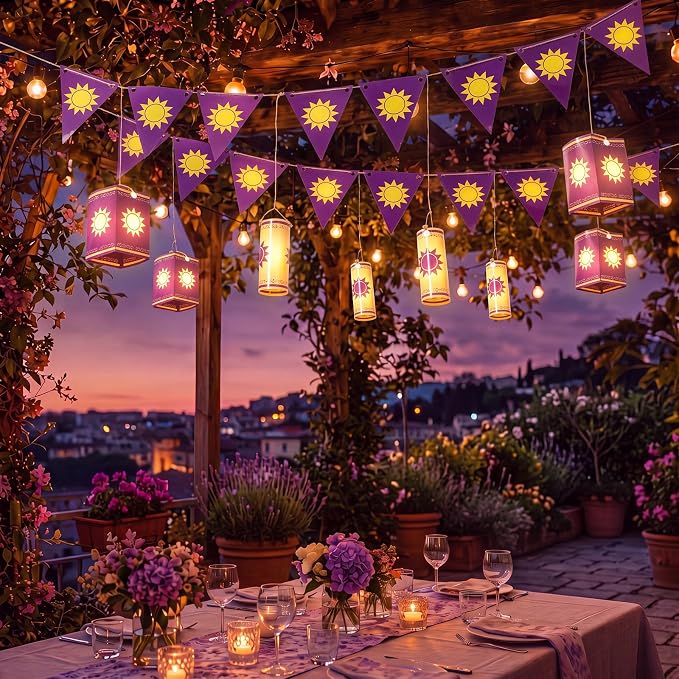 15 Pcs Princess Sun Party Decorations 4.92 ft Purple and Golden Hanging - Image 2