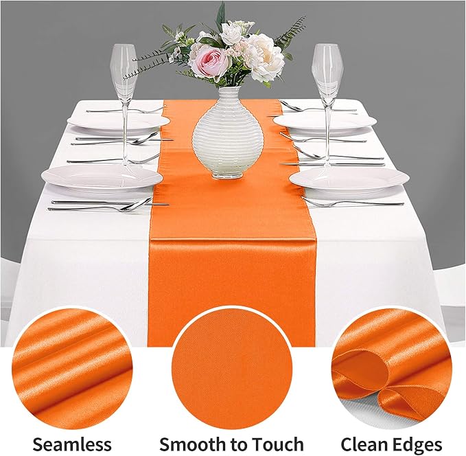 10-Pack Satin Table Runner Orange 12 x 108 inches Long, Table Runners - Image 3