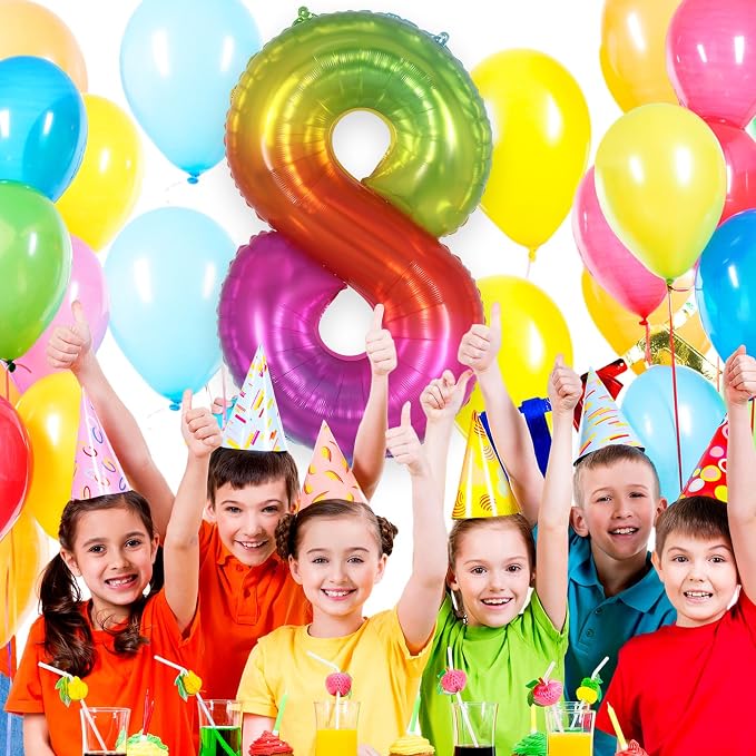 Rainbow Number 8 Balloon 40 Inch, Big Large Foil Number Balloons, Gradient - Image 4