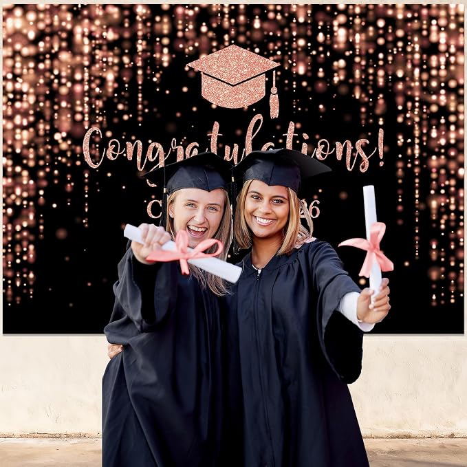 Mocsicka Class of 2026 Backdrop Rose Gold Glitter Bokeh Graduation Party - Image 5