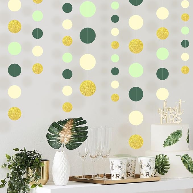 5PCS Sage Green Paper Garland, 72ft Sage Green Gold Circle Ceiling Decorations - Image 4