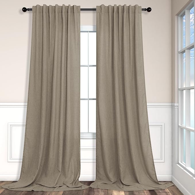 Pitalk Taupe Curtains 90 Inch Length 2 Panels Set Linen Light Filtering Sheer by Pitalk