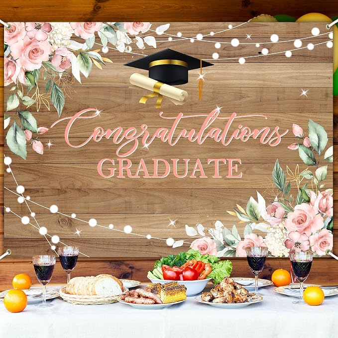 7 x 5 ft Rustic Wood Graduation Banner Congratulations Graduate Party - Image 6