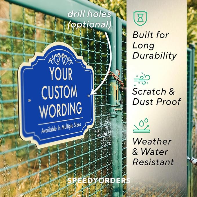 Custom Decorative Outdoor Metal Sign, Personalized Aluminum Driveway Sign - Waterproof, Made in USA - Design 2 Blue Steel 18x12 In