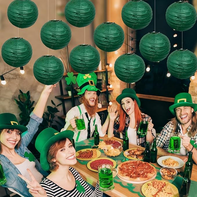 Green Paper Lanterns Hanging Ceiling Round Lanterns Indoor Outdoor 8in | - Image 6