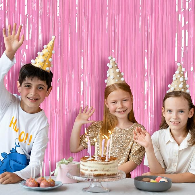 Pastel Pink Party Streamers Foil Fringe Backdrop Curtains Tinsel Streamers - Image 5