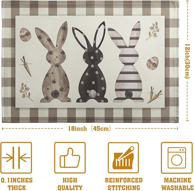 Easter Bunny Buffalo Plaid Placemats Set of 4 Rabbit Spring Egg Dining Table - Image 4