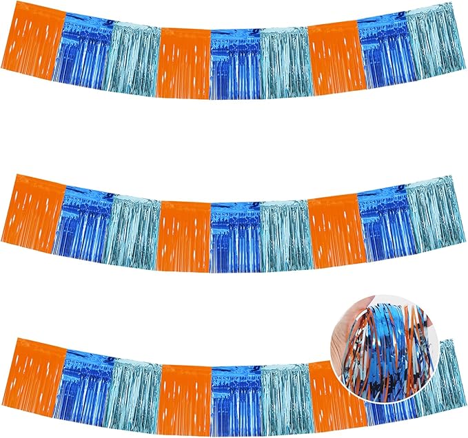 BEISHIDA Orange Blue Fringe Garland Banner 30ft Wall Tinsel Foil Streamers | by Beishida