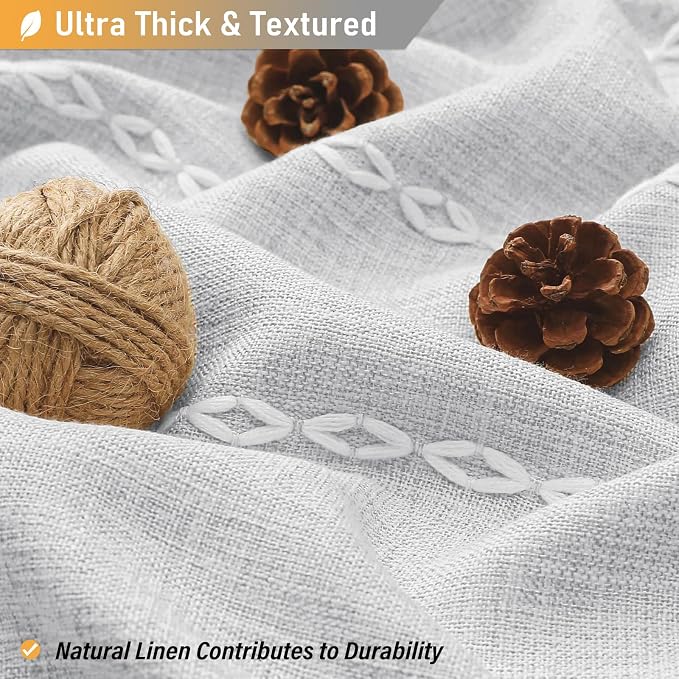 60 x 84 Boho Linen Heavy Duty Cloth Shower Curtain Set, 330GSM Linen Blend - Image 3
