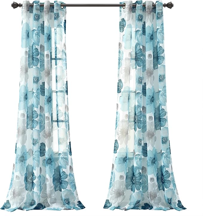 Lush Decor Leah Floral Sheer Window Curtain Panels Pair 52"W x 84"L Blue - Image 8