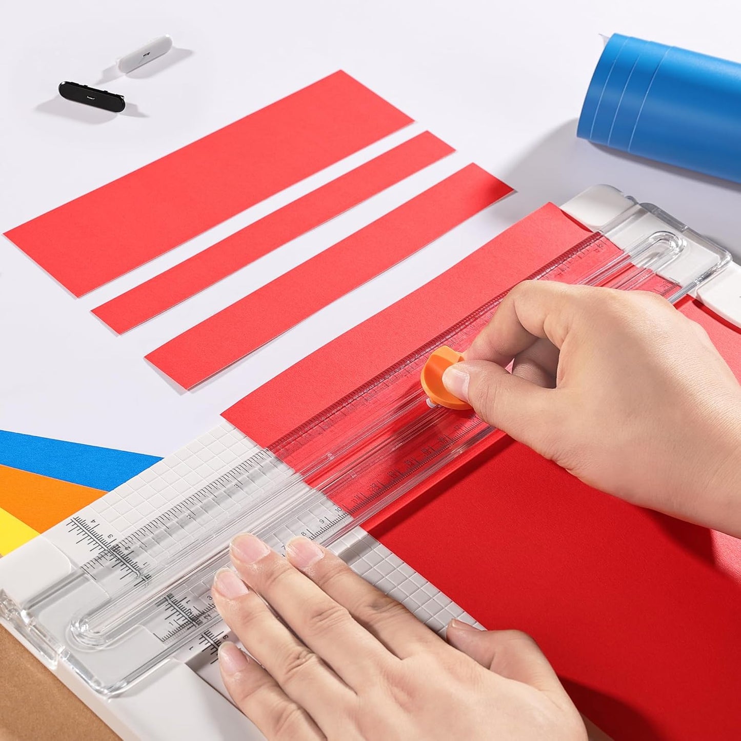 Likart 4-Pack Paper Cutter Replacement Blades Kit, Portable Trimmer Cutting Blades Compatible for Portable Trimmer/Basic Trimmer/Roll Holder,3 Cutting Blades & 1 Scoring Blades with a Holder,Blue