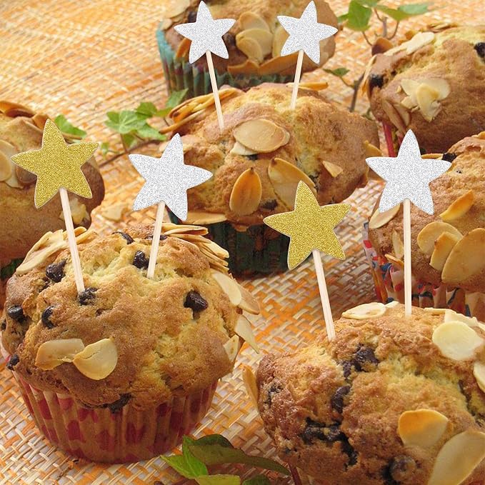 Pistha 50 Pcs Star Cupcake Toppers Glitter Twinkle Star Cupcake Picks - Image 5