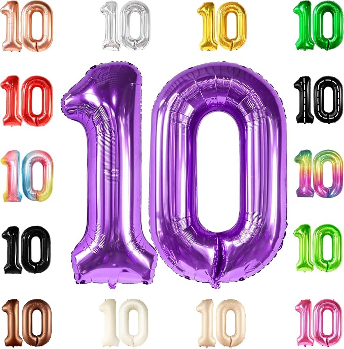 KatchOn Purple Giant 40 Inch Number 10 Balloon, 10th Birthday Decorations by KatchOn