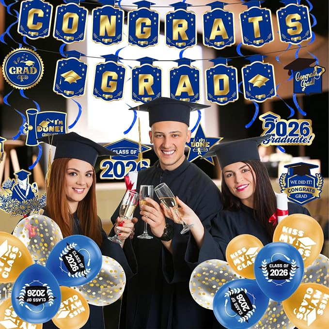 Graduation Decorations 2026 Blue Gold Themed Set - Image 3