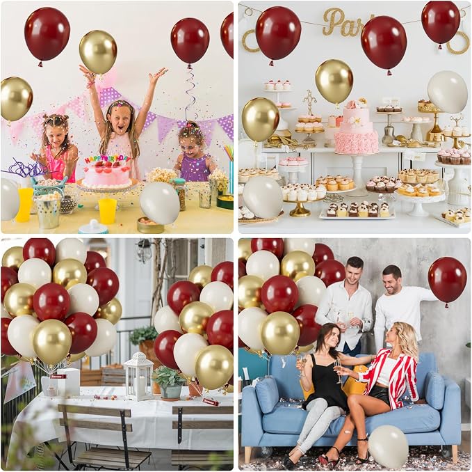 Red and Gold Balloons, 12 Inch Burgundy Gold Balloons, Maroon Balloons - Image 8