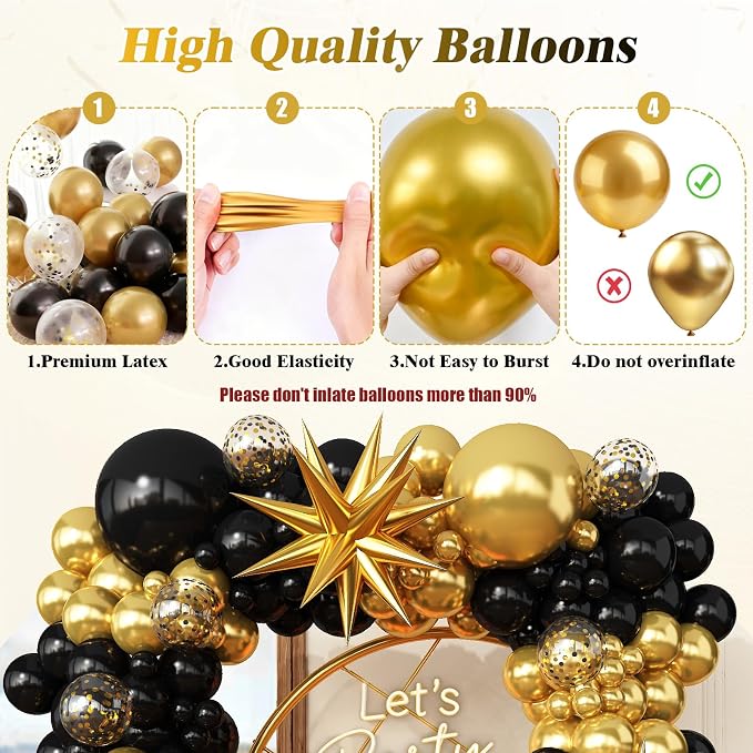 Black and Gold Balloon Garland Arch Kit | Party Decorations - Image 8